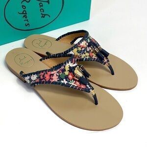 Jack Rogers Alana navy blue floral thong sandals 10